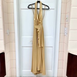 Faviana New York Gold Lame Halter Hollywood Gown